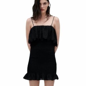 Zara Embroidered Eyelet Ruffled Dress Medium